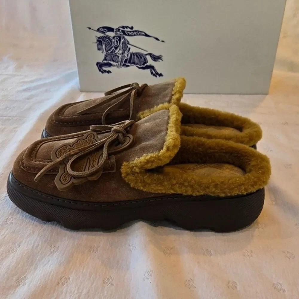Burberry Suede and Shearling Stony Mules Size 41